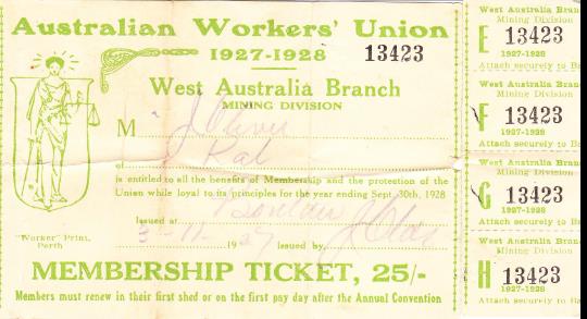 Josephs Australian Workers Union Ticket